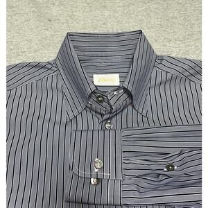 Brioni Luxury Cotton Dress Shirt Mens M Gray Black Striped Button Up Italy Made
